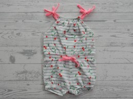 Hema baby jumpsuit wit roze groen rood kersen maat 62