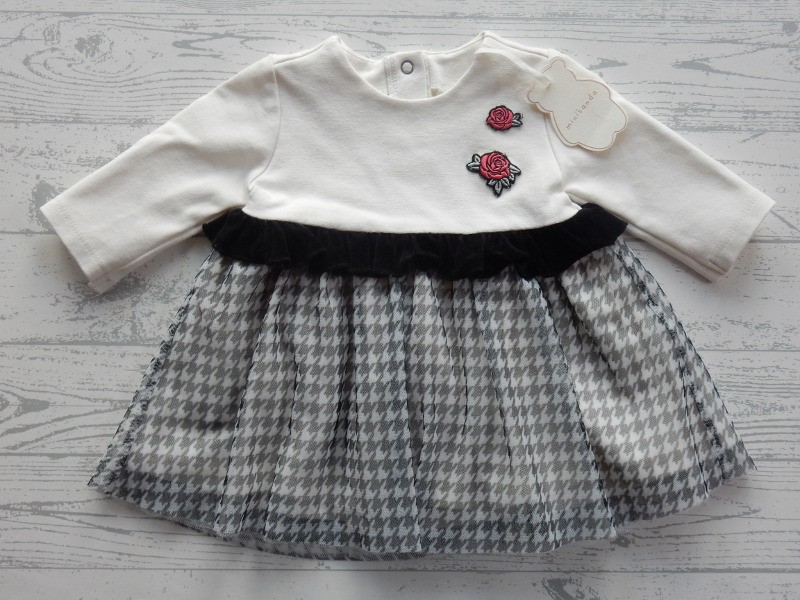 Minibanda baby jurk ecru zwart dessin roosjes maat 62