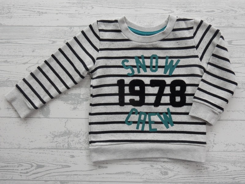 Sweater grijs melange zwart gestreept groen Snow Crew maat 74-80