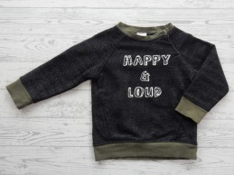 Hema babysweater zwart legergoen Happy & Loud maat 86