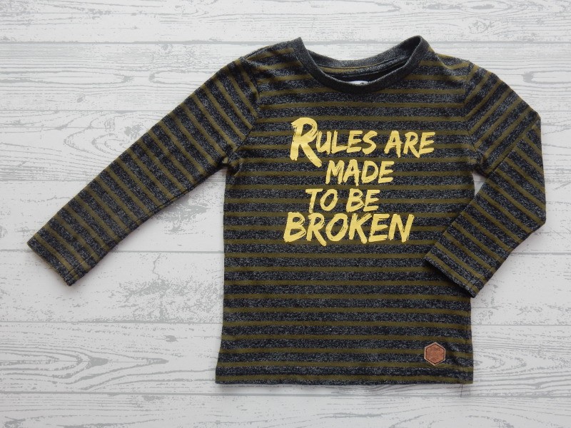 Longsleeve zwart legergroen gestreept Rules are made to be Broken