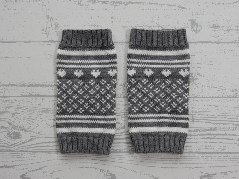 Beenwarmers gebreid grijs wit 1 maat