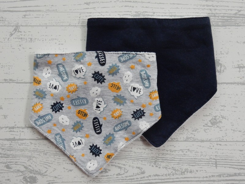 Set 2 stuks slabbers puntslab bandana donkerblauw print 1 maat