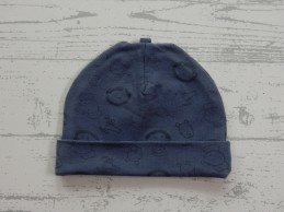 Babymutsje blauw donkergrijs print 1 maat