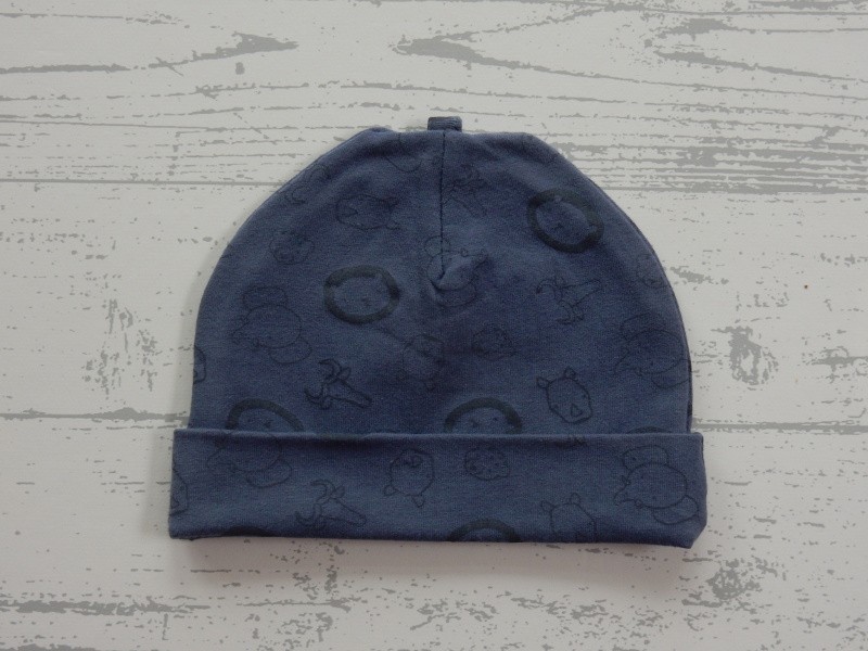 Babymutsje blauw donkergrijs print 1 maat