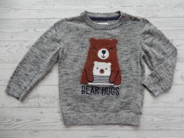 Baby Club trui gebreid grijs zwart melange Bear Hugs maat 86