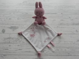 Nijntje knuffeldoek velours wit roze ribstof pink rib