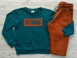 Hema set joggingbroek sweater groen bruin Hiking maat 122-128