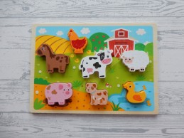 Houten puzzel boerderij dieren 7 stukjes