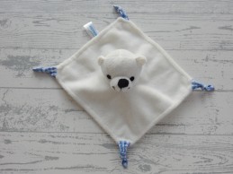 Nutricia knuffeldoek velours wit blauw lichtblauw geruit ijsbeer