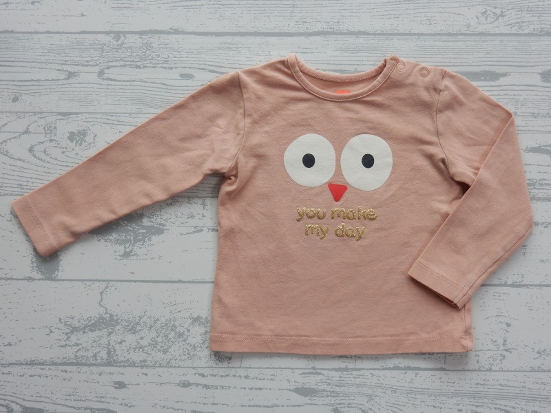 Hema baby set shirt zalmroze vogel uil maat 56