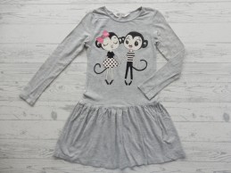 H&M jurk tricot grijs melange aapjes maat 110-116