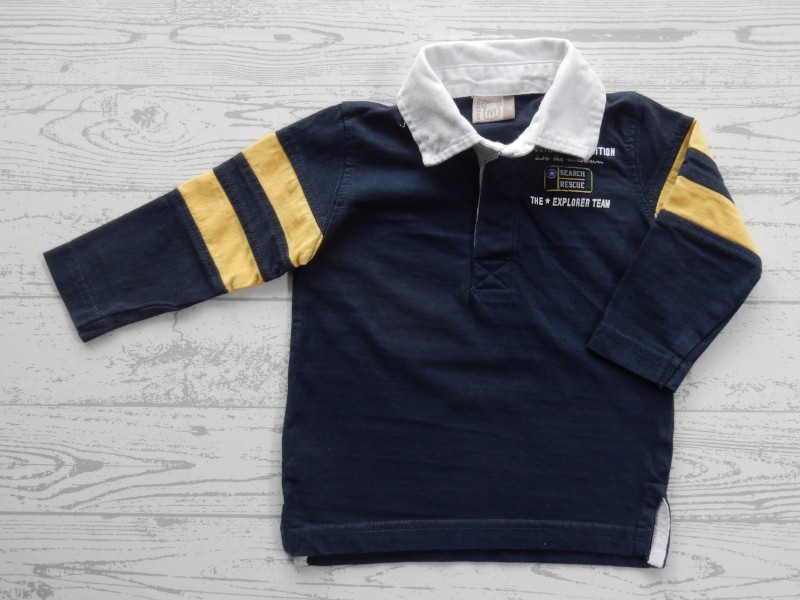 Poloshirt donkerblauw geel wit kraag maat 74