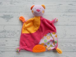 Topolino knuffeldoek velours roze lila oranje bijtstuk beer