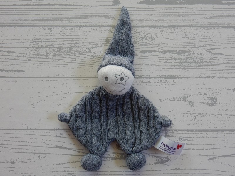 Prenatal knuffeldoek tuttel tutpopje gebreid grijs zilver