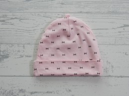 Mutsje newborn lichtroze donkergrijs strikje 1 maat