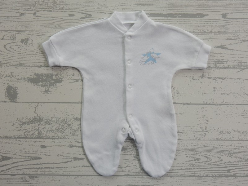 Niccolas B jumpsuit boxpakje wit lichtblauw ooievaar maat 44