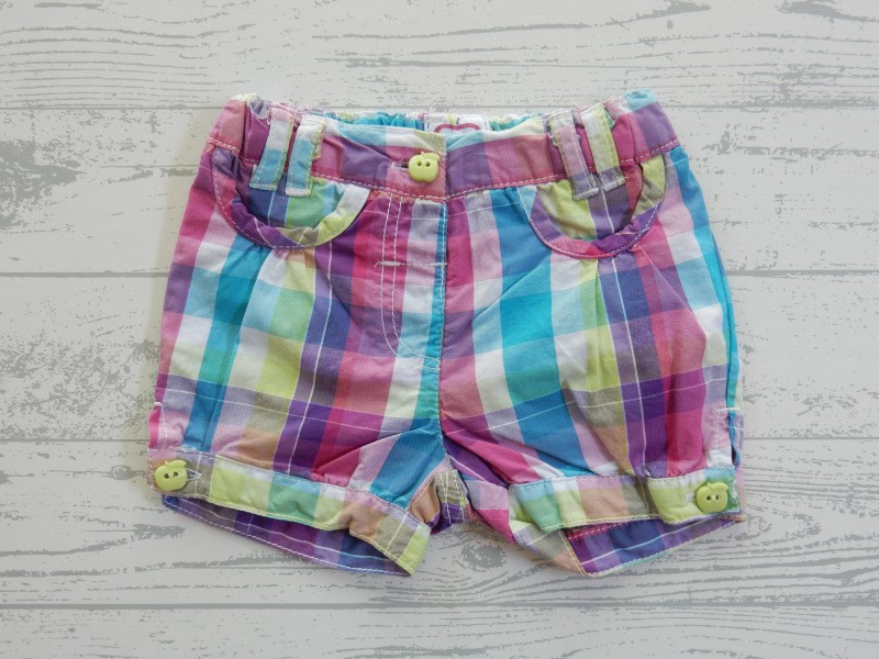 Baby Club short katoen roze paars geruit maat 68