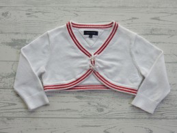 Tommy Hilfiger bolero vestje gebreid wit rood strikjes maat 68-74