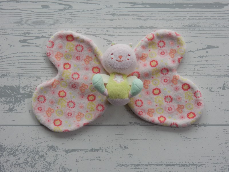 Happy Horse knuffeldoek velours lichtroze roze groen vlinder