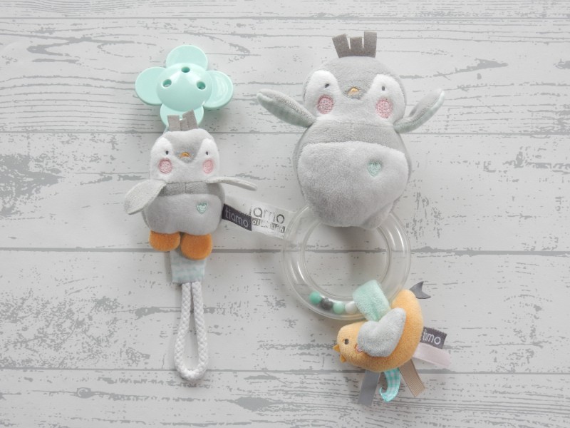 Tiamo rammelaar speenkoord velours wit grijs mint pinguin Lou-Lou