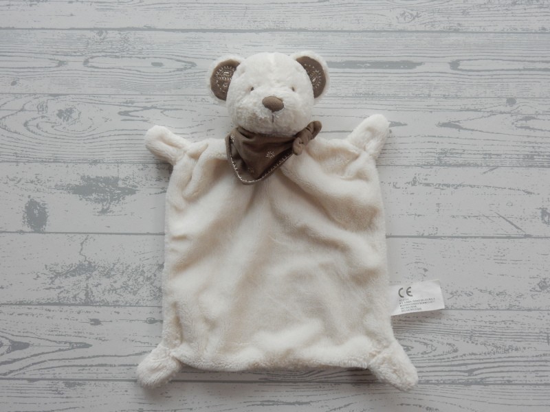 Nicotoy knuffeldoek vierkant velours wit bruin suede borduur konijn