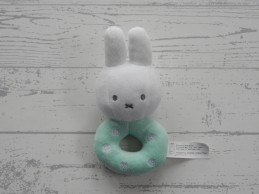 Nijntje knuffel rammelaar rond velours wit mint groen bloemetjes