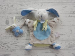 Doudou et Compagnie knuffel handpop velours groen blauw Konijn Lapin