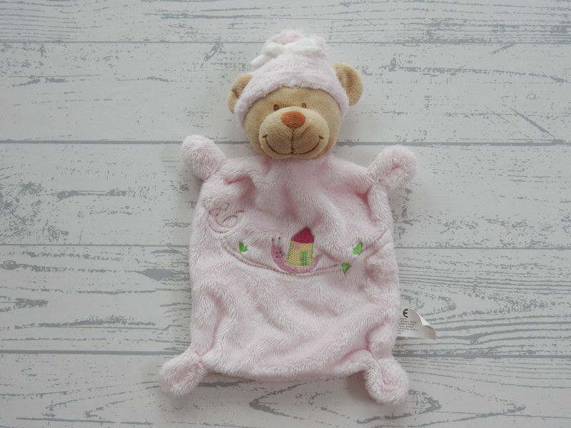 Nicotoy knuffeldoek velours roze hartje slak met huisje Beer