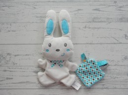 Nicotoy knuffeldoek velours wit blauw konijn met doekje