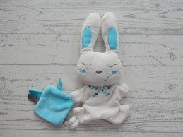 Nicotoy knuffeldoek velours wit blauw konijn met doekje
