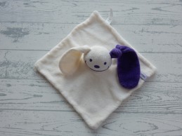 Funnies knuffeldoek badstof ecru paars Konijn