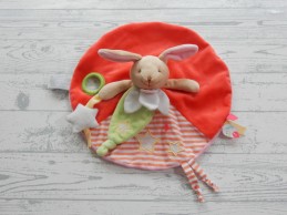 Doudou et Compagnie knuffeldoek rond velours oranje roze konijn Lapin