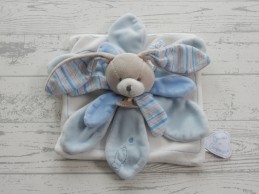 Doudou et Compagnie knuffeldoek velours beige blauw wit Konijn Lapin