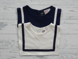 H&M set 2 stuks slabbers tricot donkerblauw wit 22 x 16 cm
