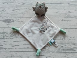 Tiamo knuffeldoek velours wit grijs mintgroen Uil