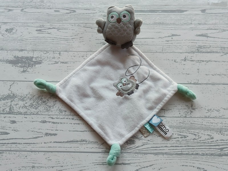 Tiamo knuffeldoek velours wit grijs mintgroen Uil