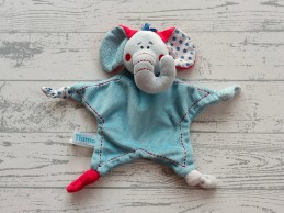 Tiamo knuffeldoek velours blauw wit rood ster olifant Ollie