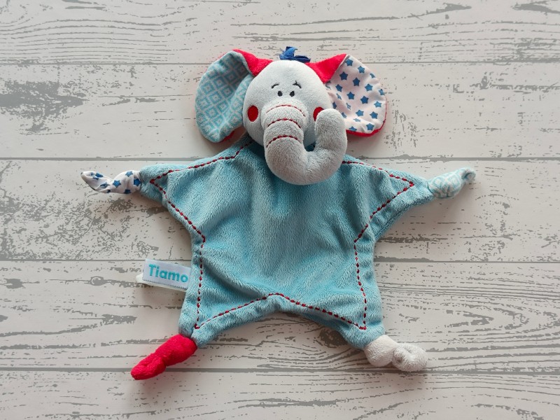 Tiamo knuffeldoek velours blauw wit rood ster olifant Ollie