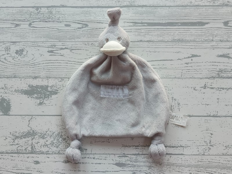 BamBam knuffeldoek velours grijs eend Duck tuttle