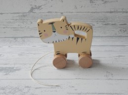 Little Dutch houten trekdier met wielen geel Tijger