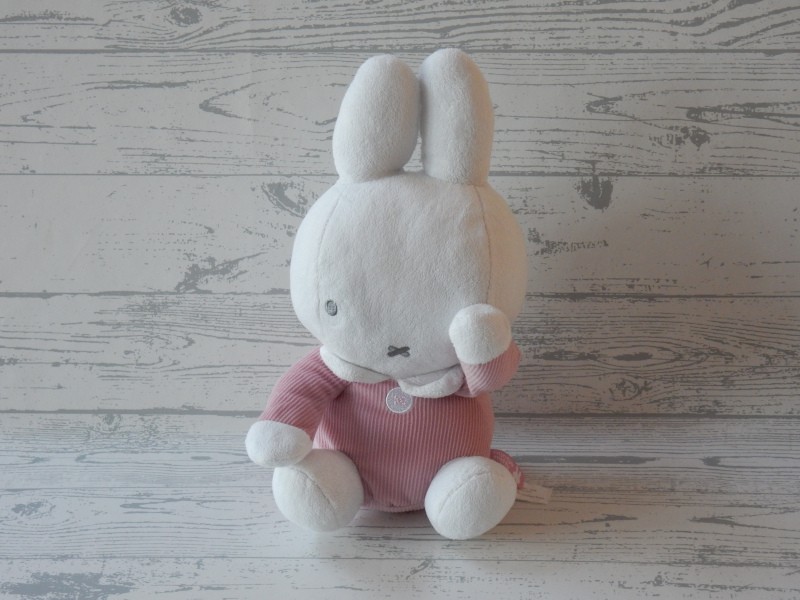 Nijntje Miffy knuffel velours wit rib pink kiekeboe 27 cm