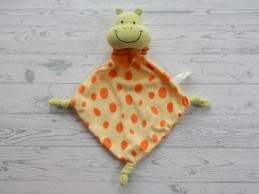 Evora knuffeldoek velours geel oranje groen nijlpaard
