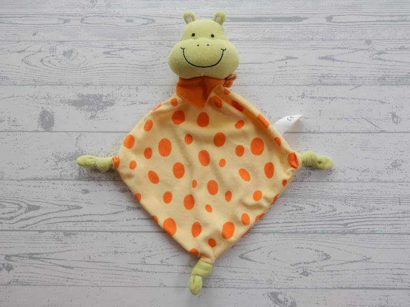 Evora knuffeldoek velours geel oranje groen nijlpaard