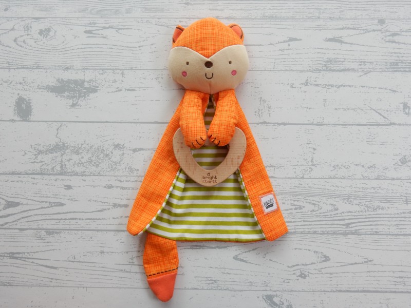 Bright Starts Simply knuffeldoek tricot katoen oranje groen hart vos