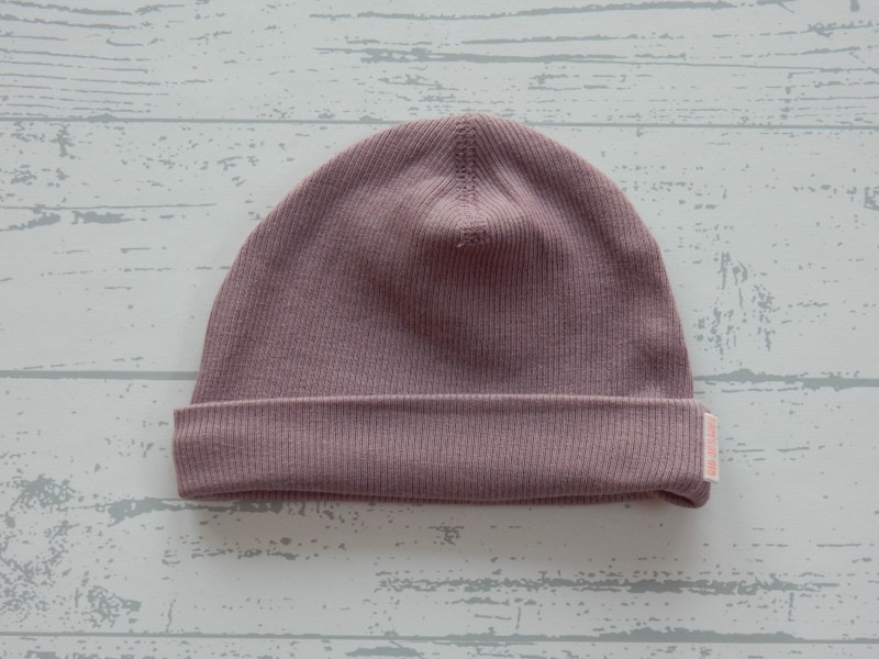 Hema baby mutsje ribstof paars 1 maat