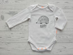 Hema romper lange mouw wit oranje egel Happy maat 50-56