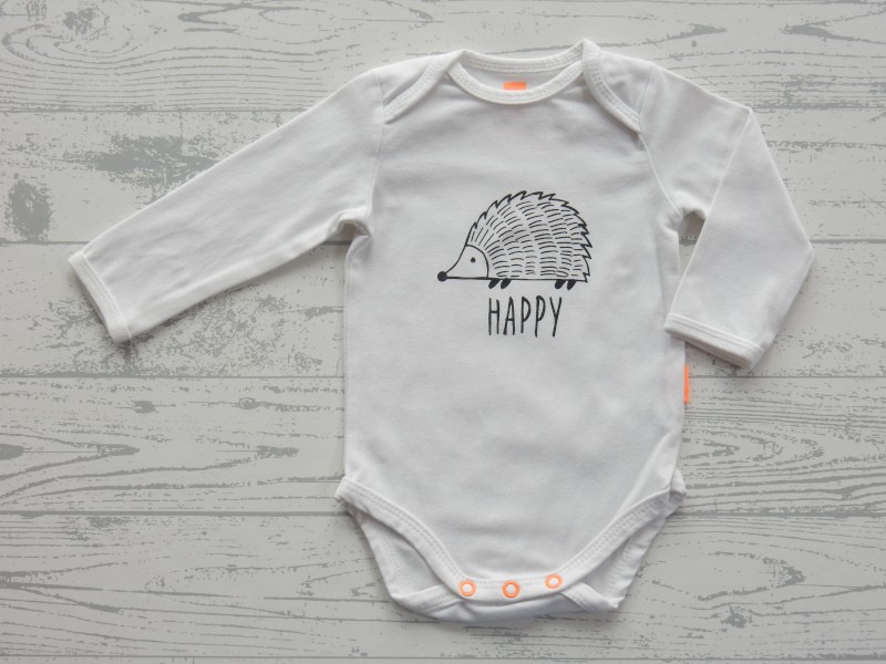 Hema romper lange mouw wit oranje egel Happy maat 50-56