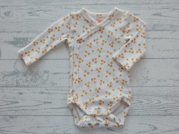 Hema romper lange mouw overslag ribstof wit oker geel driehoek maat 44