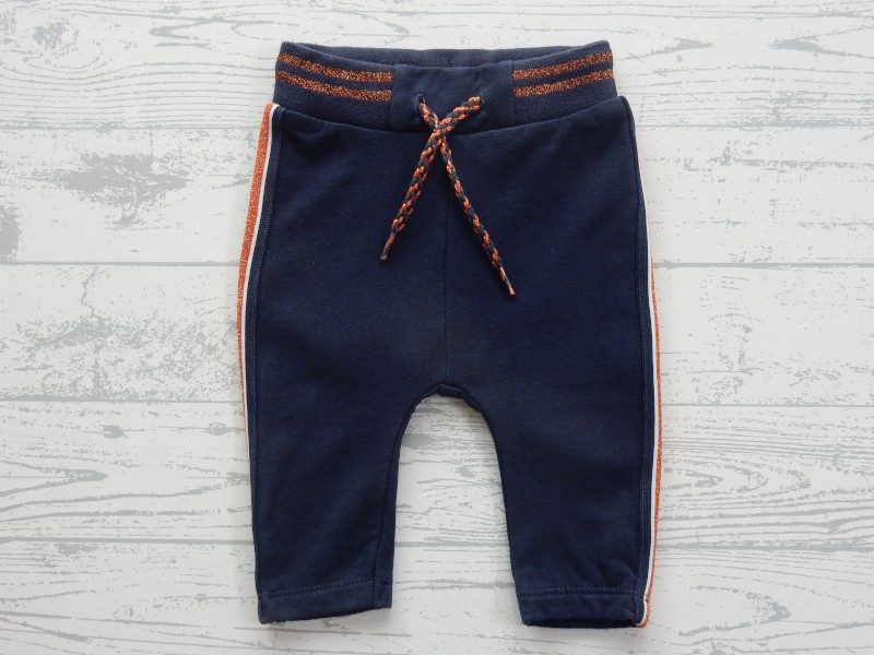 Prenatal sweatbroek donkerblauw oranje glitter maat 56